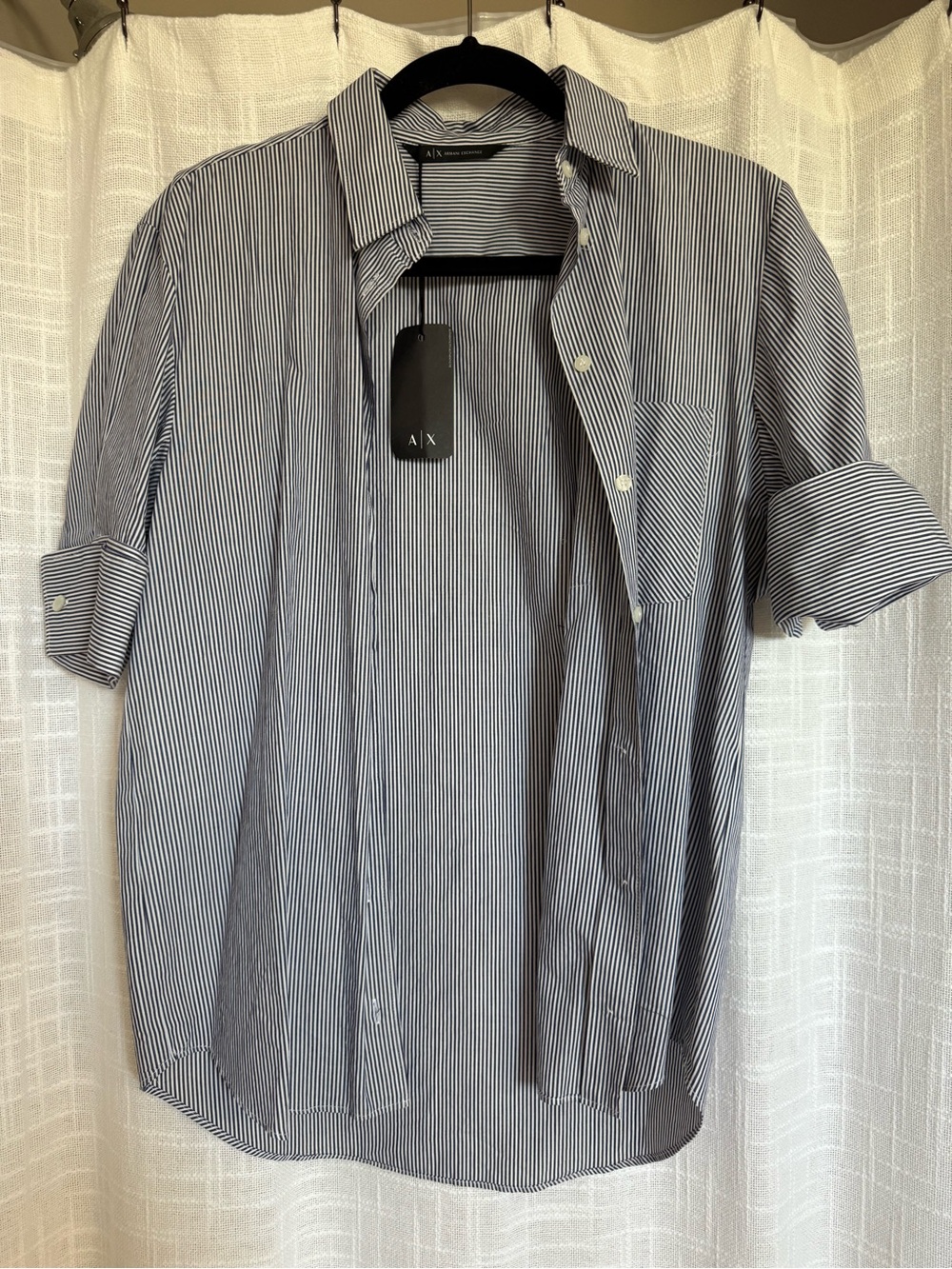A/X Armani Exchange woman’s Navy Stripe Button-Up Shirt
